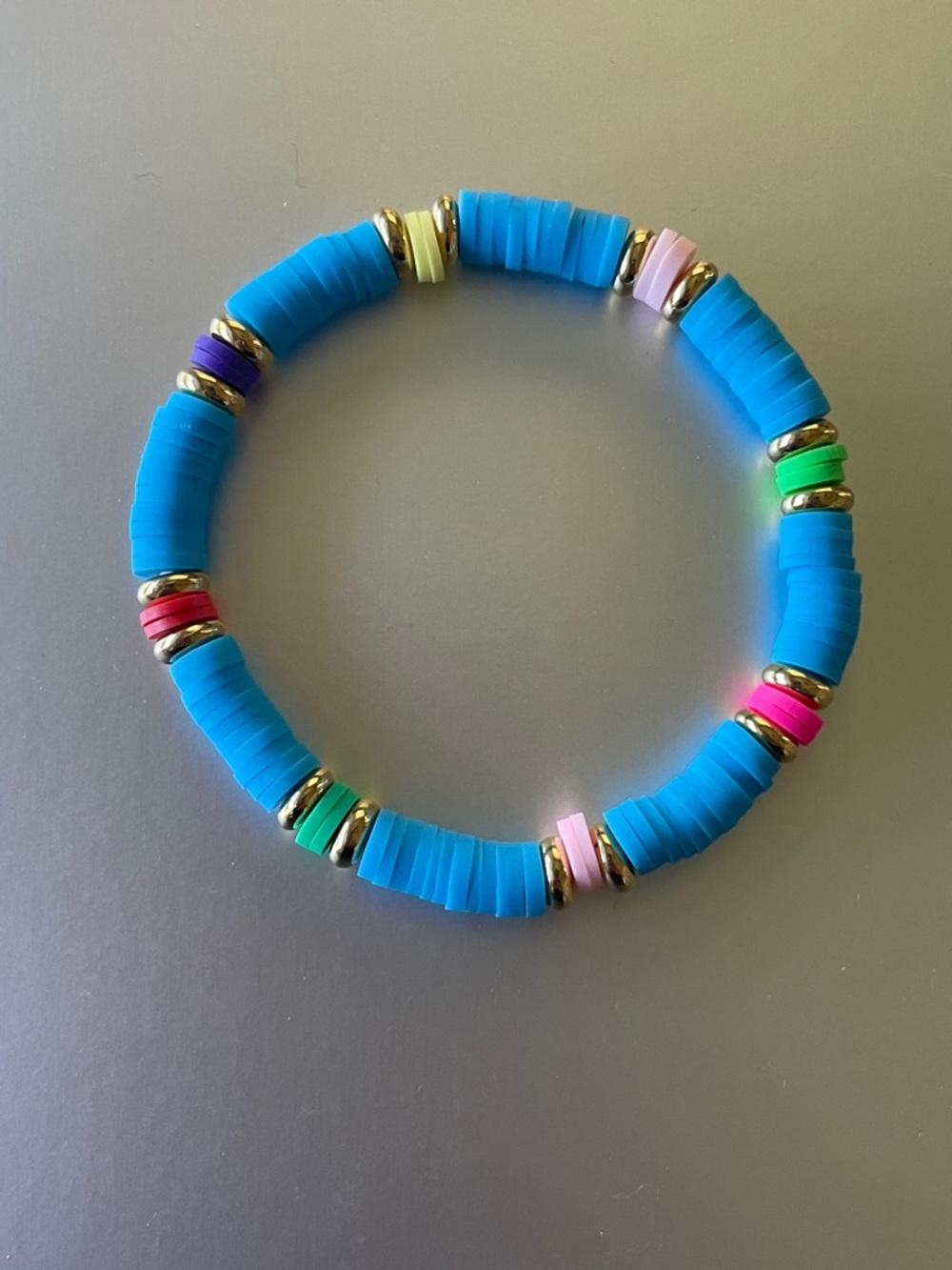 Bright Blue Stretch Beaded Bracelet with Multicolor Accents